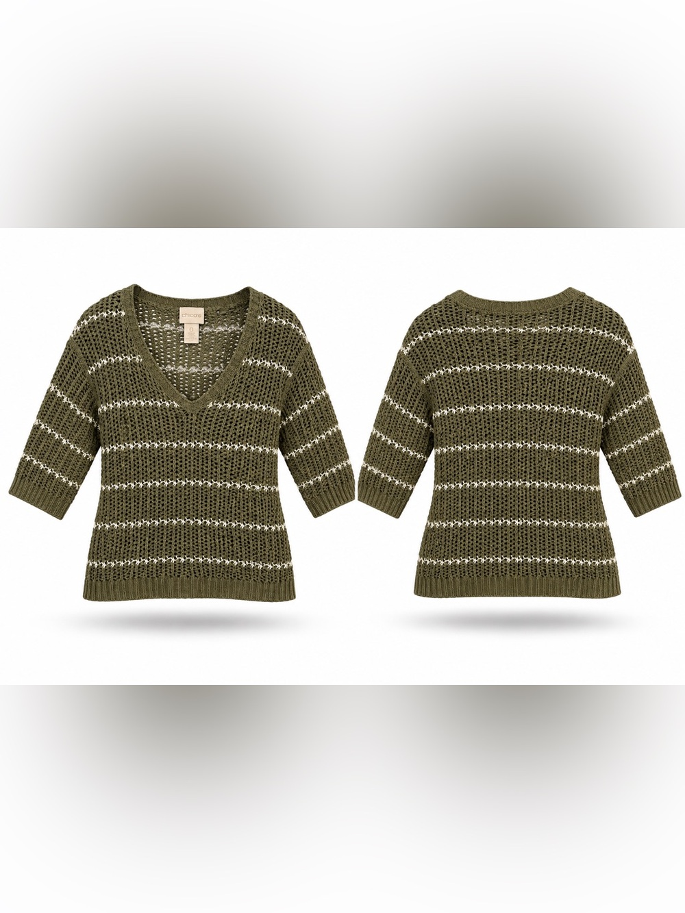 Chico's Striped Knit Sweater in Green & Silver